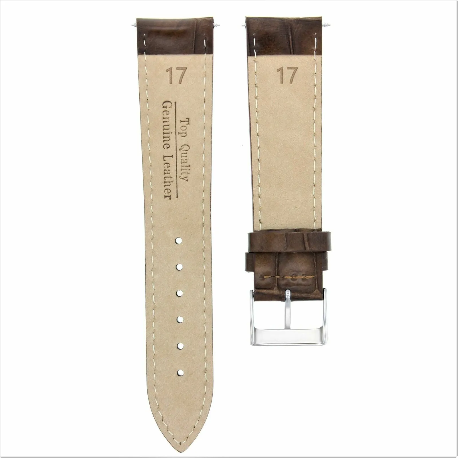 17MM LEATHER GATOR WATCH STRAP BAND FOR 31MM ROLEX MIDSIZE JUNIOR  DARK BROWN