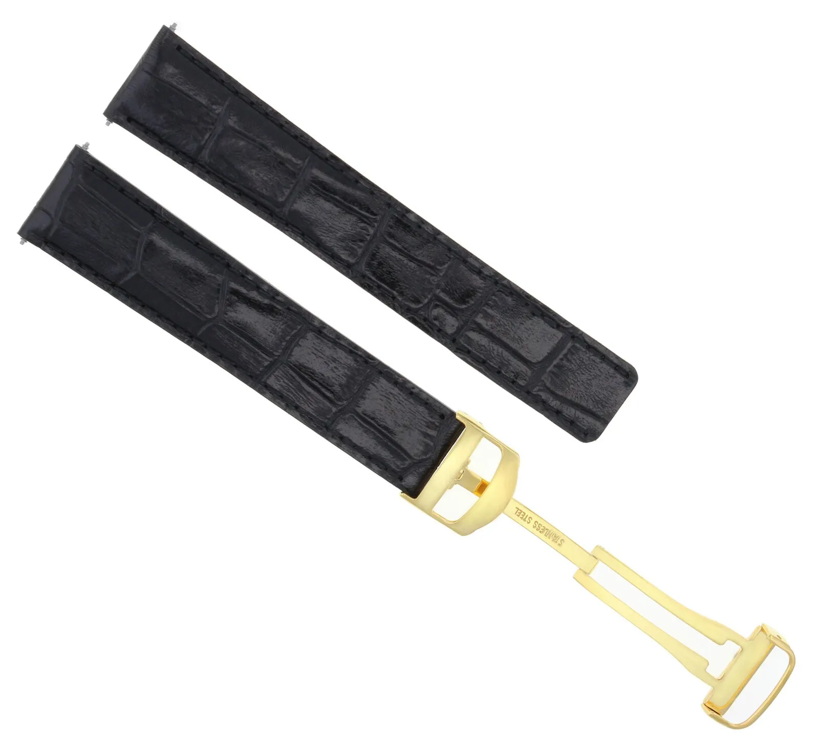 18MM LEATHER STRAP BAND FOR CARTIER TANK FRANCAISE DEPLOYMENT CLASP BLACK GOLD