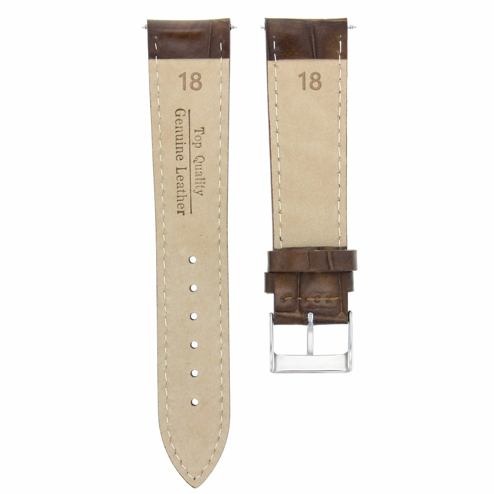 18MM  LEATHER WATCH BAND STRAP FOR ROLEX  CELLINI WATCH LIGHT BROWN WHITE STITCH