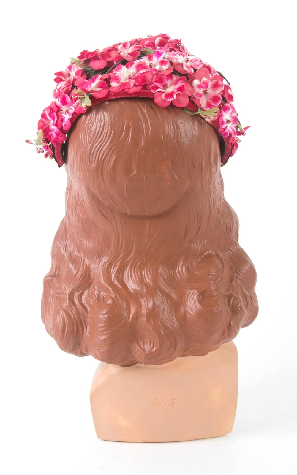1950s Pink Velvety Floral Juliet Cap