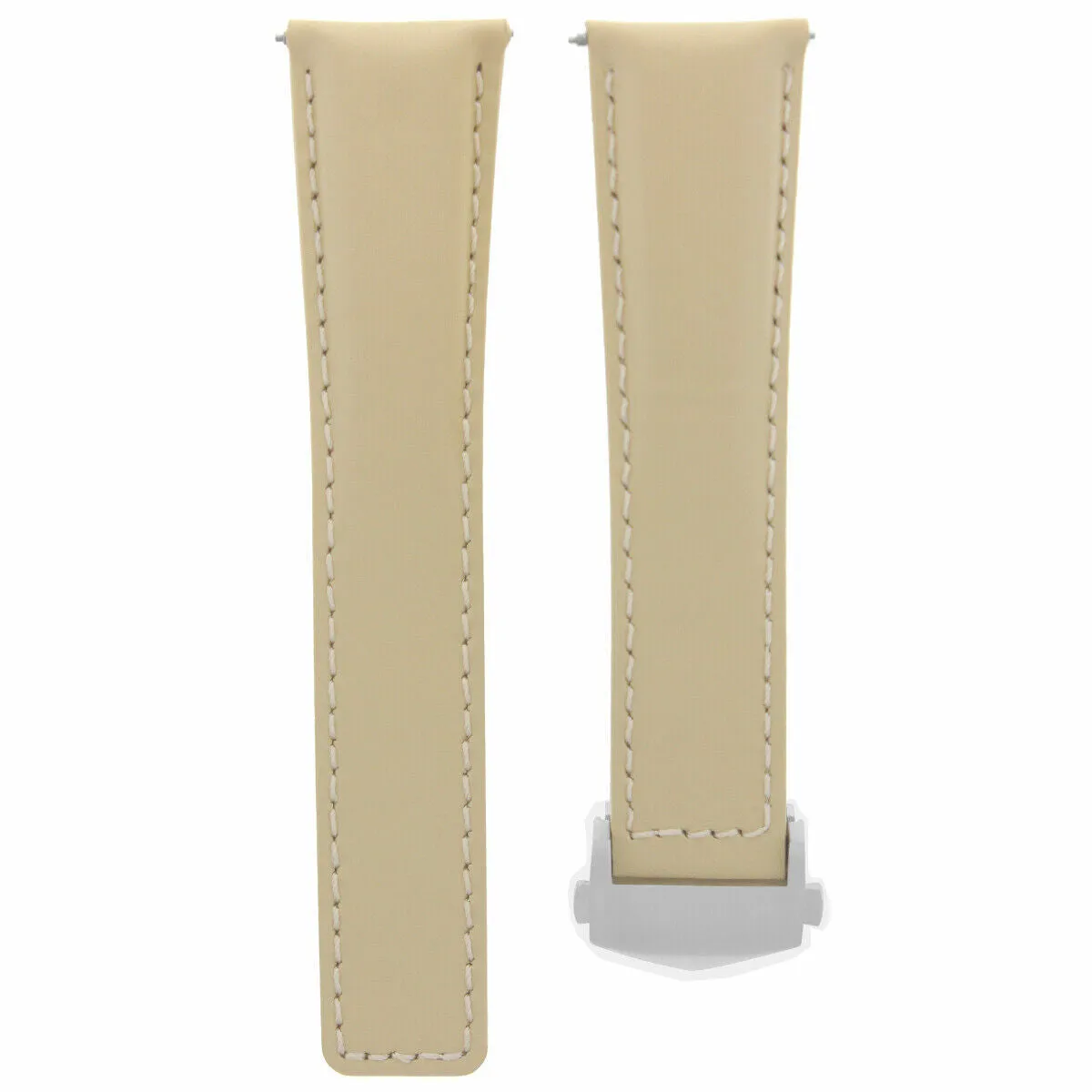 19MM BEIGE LEATHER SMOOTH STRAP BAND DEPLOYMENT CLASP FOR TAG HEUER CARRERA 5TC