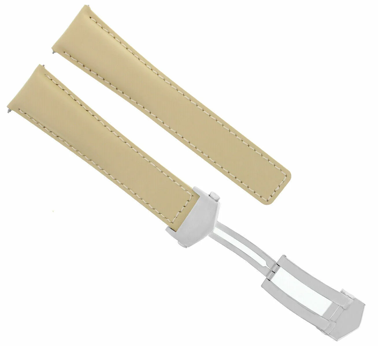 19MM BEIGE LEATHER SMOOTH STRAP BAND DEPLOYMENT CLASP FOR TAG HEUER CARRERA 5TC
