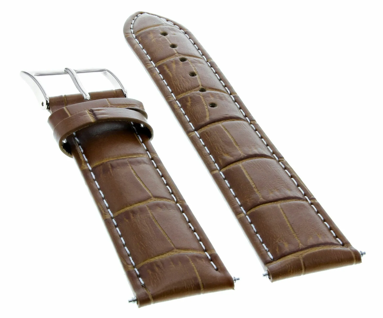 19MM LEATHER WATCH BAND STRAP FOR AUDEMARS PIGUET LIGHT BROWN  WHITE STITCHING