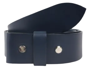 2 Inch Wide (50mm) Blue Full Grain Leather Belt Strap Made to Measure Chicago Screws