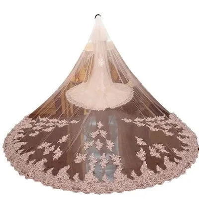 2 Layers Sequins Lace Cathedral Length Wedding Veil
