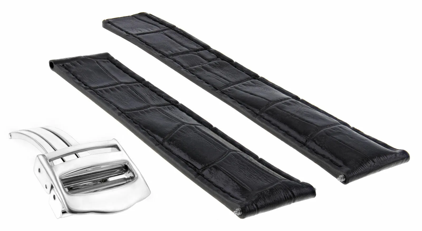 20MM LEATHER WATCH BAND STRAP FOR CARTIER TANK FRANCAISE DEPLOY CLASP BLACK