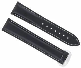 22MM LEATHER BAND WATCH STRAP CLASP FOR OMEGA SEAMASTER PLANET OCEAN WATCH BLACK