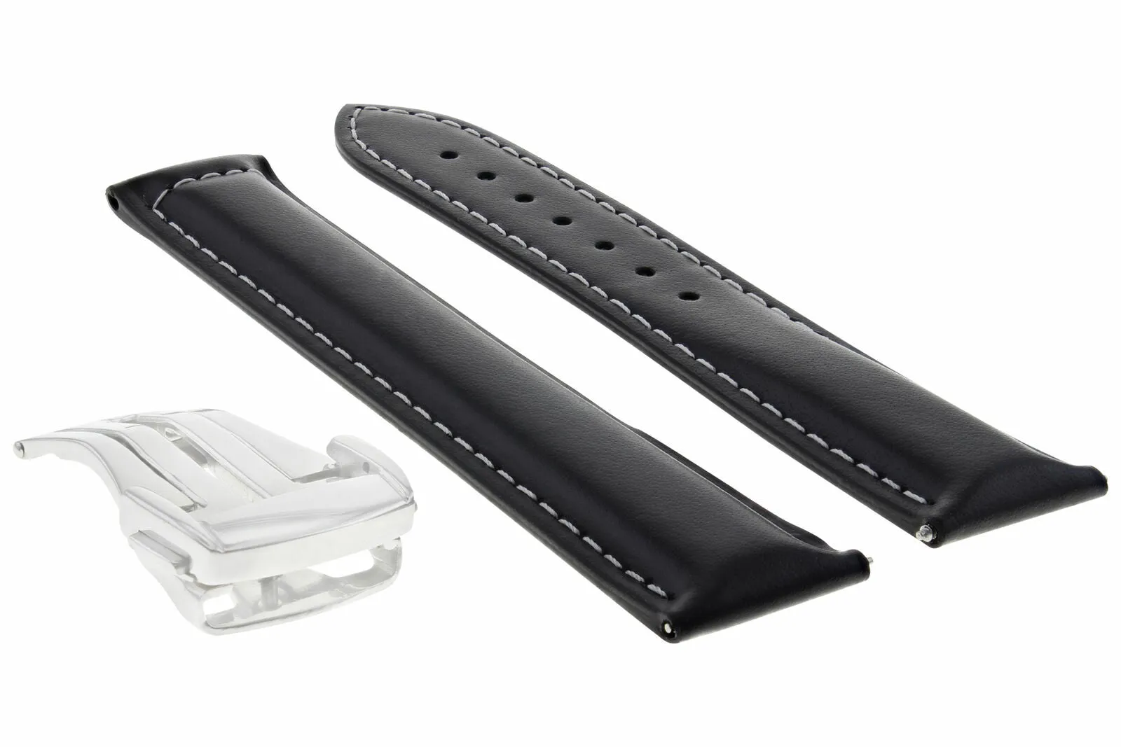 22MM LEATHER BAND WATCH STRAP CLASP FOR OMEGA SEAMASTER PLANET OCEAN WATCH BLACK