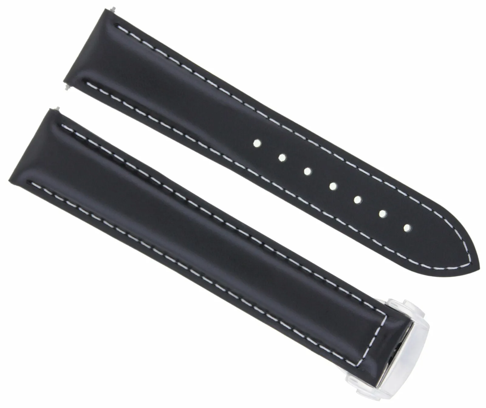22MM LEATHER BAND WATCH STRAP CLASP FOR OMEGA SEAMASTER PLANET OCEAN WATCH BLACK
