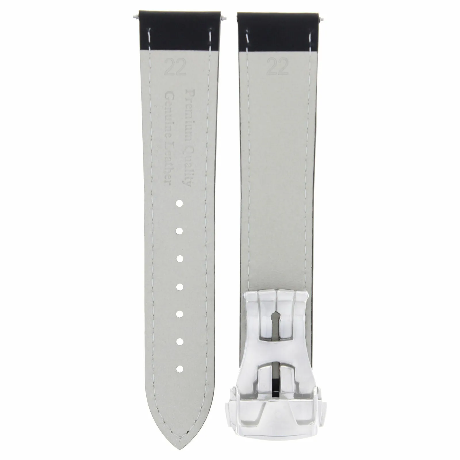 22MM LEATHER BAND WATCH STRAP CLASP FOR OMEGA SEAMASTER PLANET OCEAN WATCH BLACK