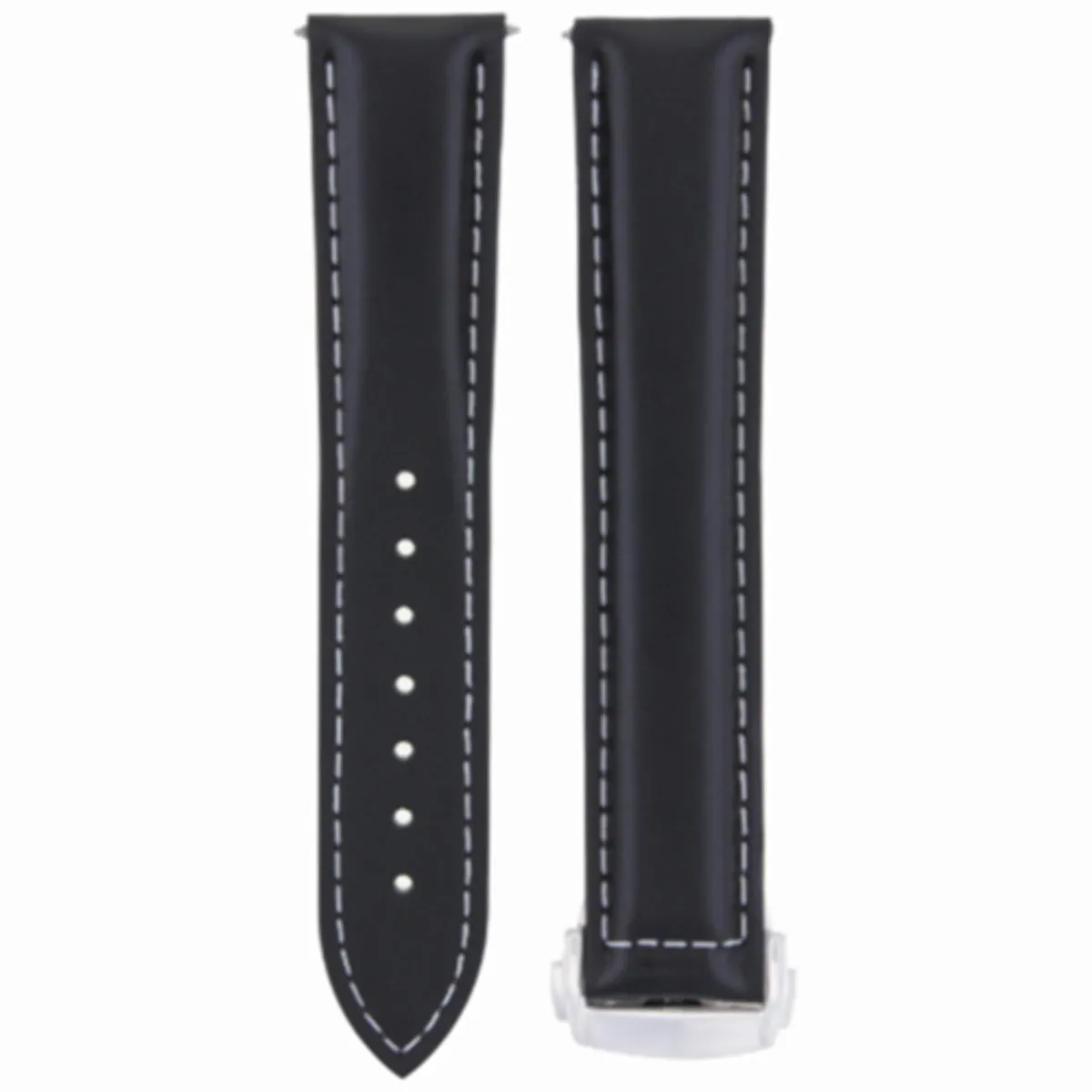 22MM LEATHER BAND WATCH STRAP CLASP FOR OMEGA SEAMASTER PLANET OCEAN WATCH BLACK
