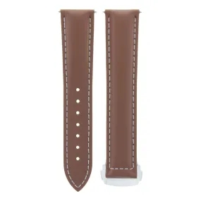 22MM LEATHER STRAP BAND FOR OMEGA SEAMASTER WATCH DEPLOYMENT CLASP BUCKLE TAN WS