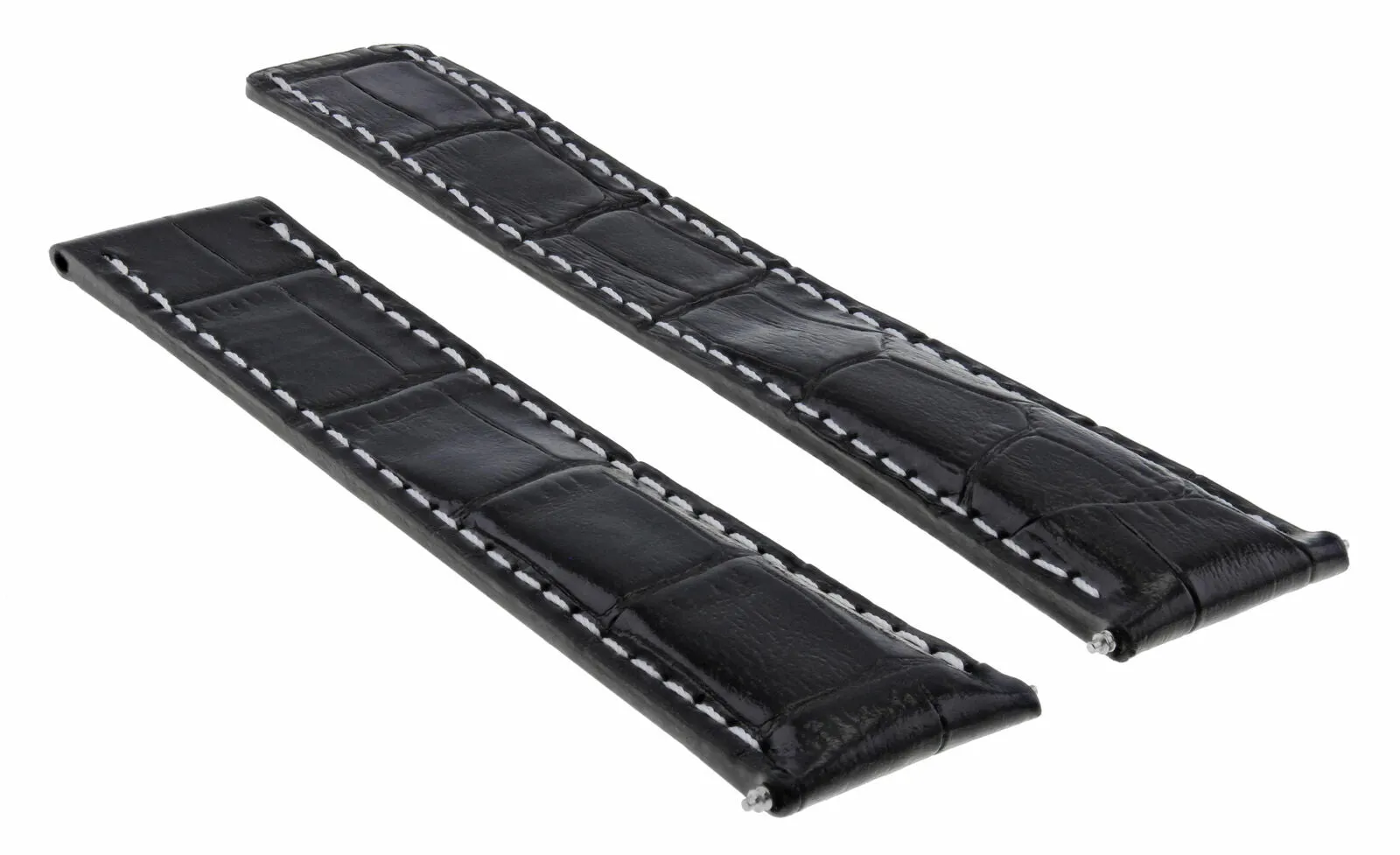 22MM LEATHER WATCH BAND STRAP FOR BREITLING CHRONOMAT DEPLOYMENT BUCKLE BLACK WS