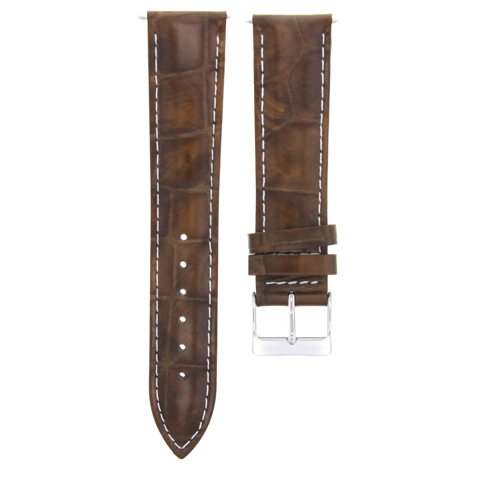 22MM LEATHER WATCH BAND STRAP FOR ULYSSE NARDIN LIGHT BROWN WHITE STITCHING