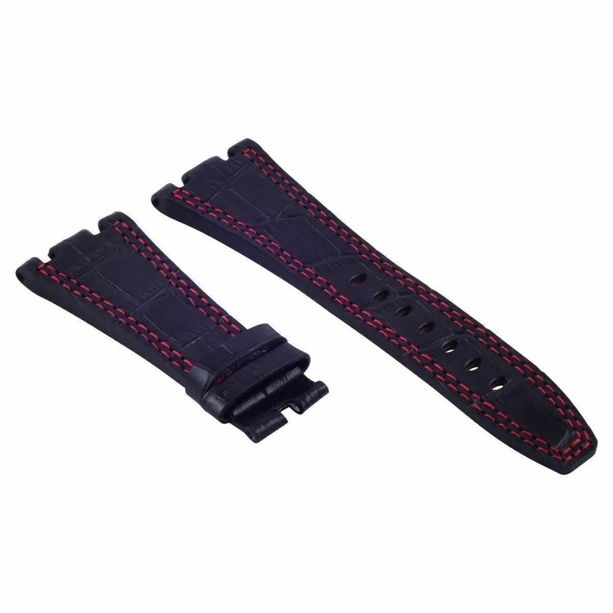 28MM LEATHER WATCH STRAP BAND FOR AP 42MM AUDEMARS PIGUET BLACK RED STITCHING