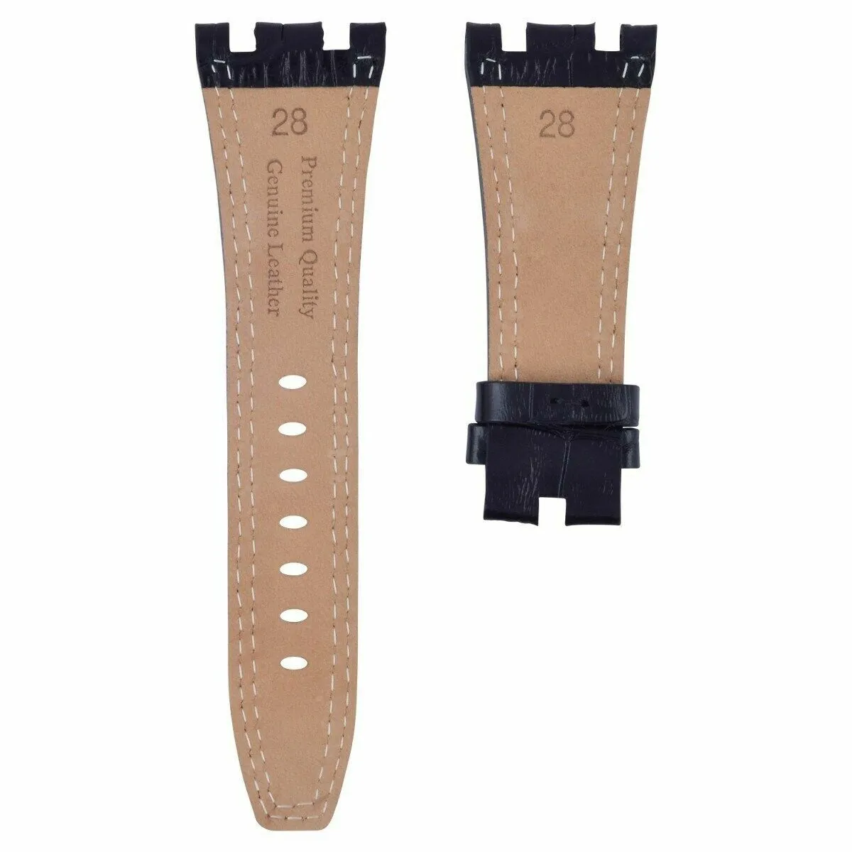 28MM LEATHER WATCH STRAP BAND FOR AP 42MM AUDEMARS PIGUET BLACK RED STITCHING