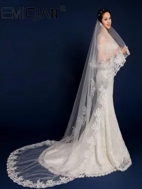 3 Meters Long One Layer Lace Bridal White Tulle Wedding Veils