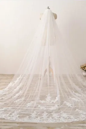 3M Long Embroidered Lace Cathedral Veil for Wedding PFWV0002