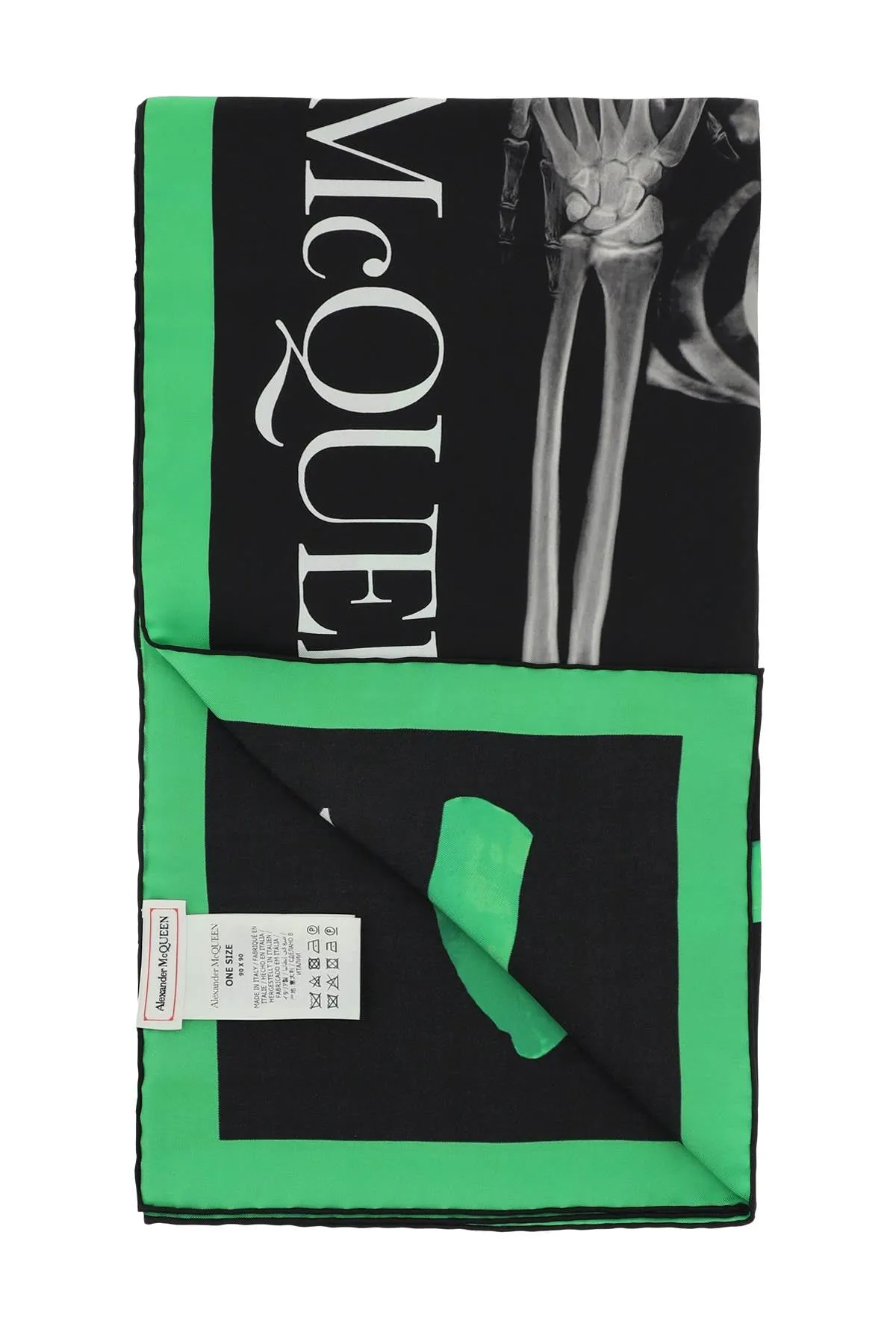 Alexander mcqueen 'mushroom skeleton' headscarf 718421 3001Q BLACK LIGHT GREEN