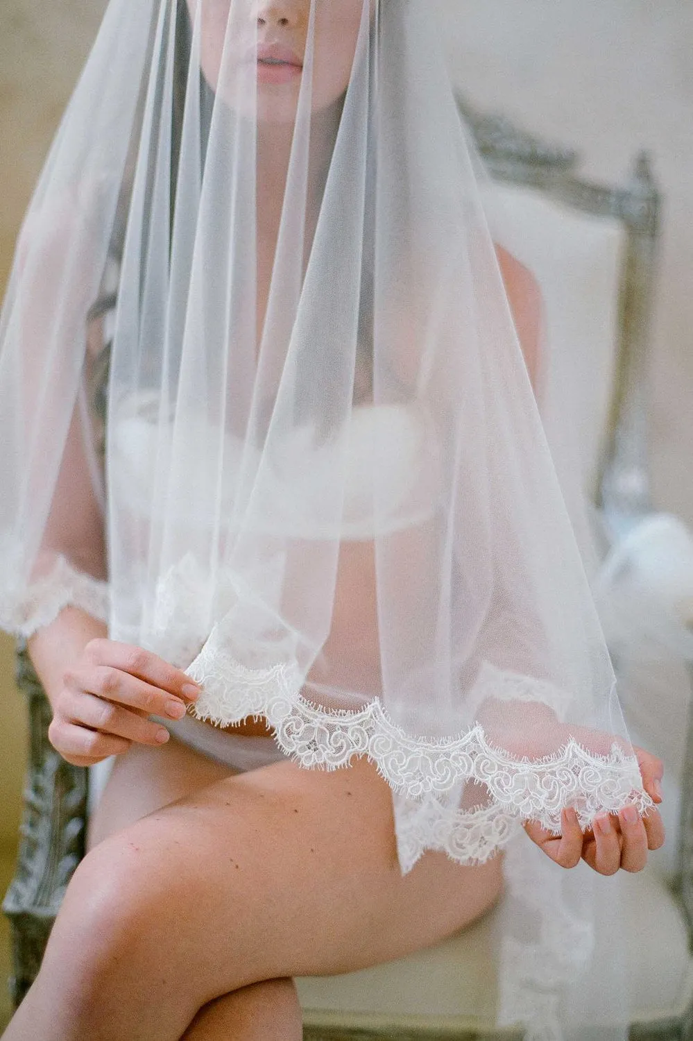 Amelie Lux French lace scallop blusher veil - style V73b