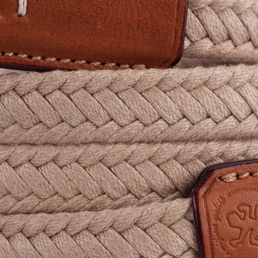 Arte di Mano Waxed Cotton Neck Strap, XL, 120cm - Beige Cotton with Barenia Tan Leather Accents