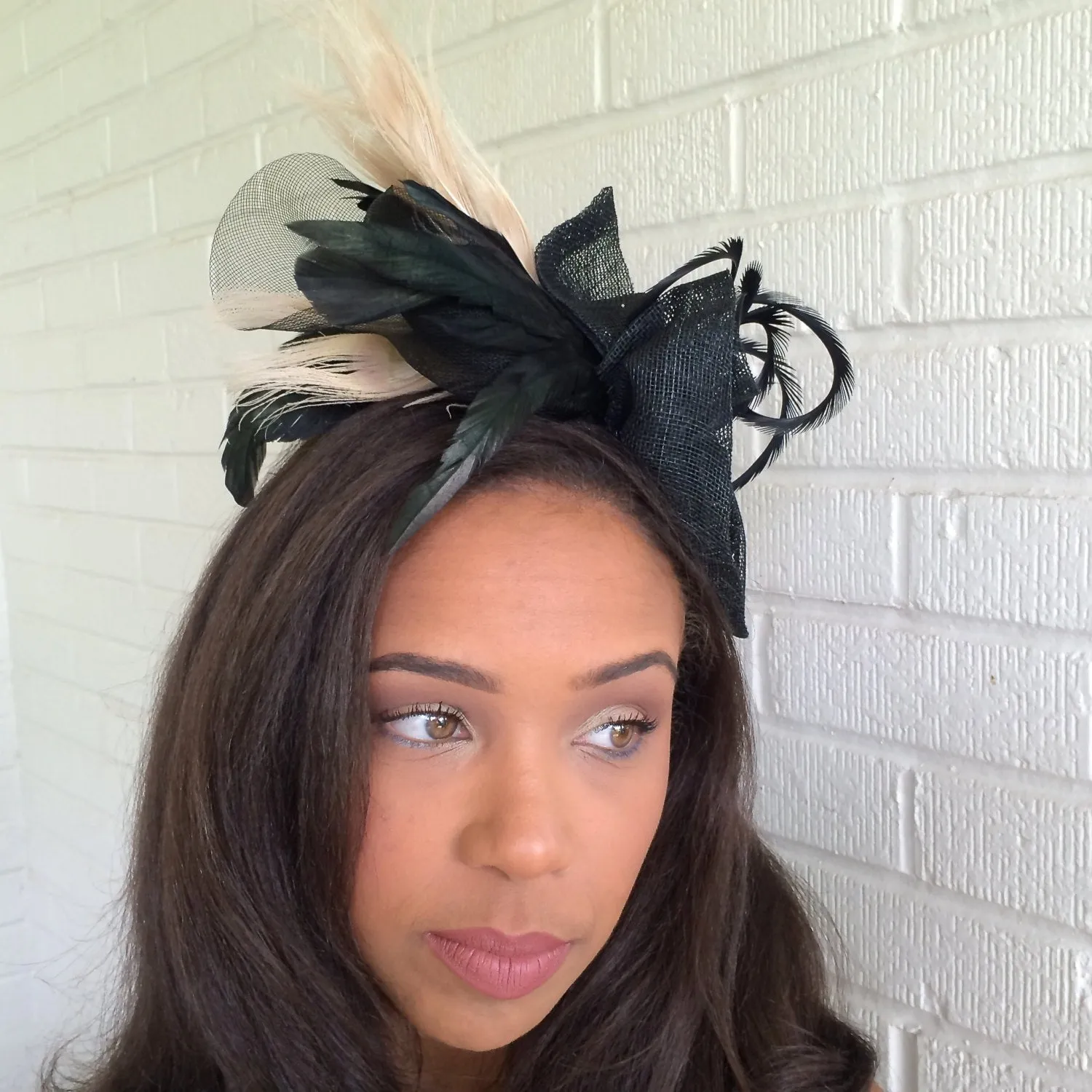 Black and Ivory Fascinator, Wedding headpiece, Brides maids headpiece, Mother of the Bride hat. Special Occasion- Races & Polo Hat- Cocktail