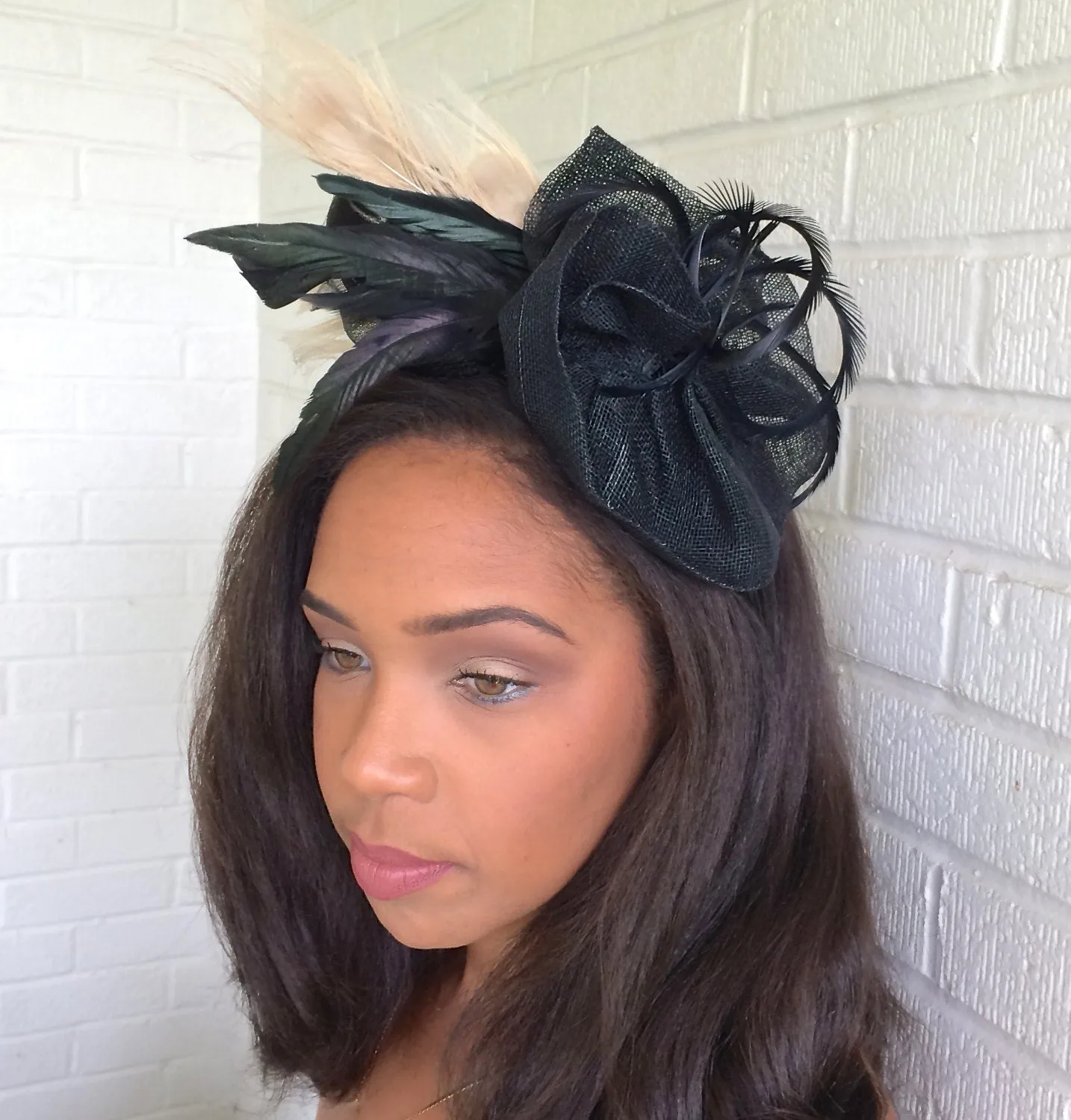 Black and Ivory Fascinator, Wedding headpiece, Brides maids headpiece, Mother of the Bride hat. Special Occasion- Races & Polo Hat- Cocktail