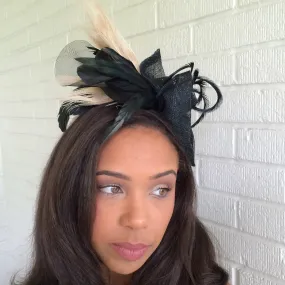 Black and Ivory Fascinator, Wedding headpiece, Brides maids headpiece, Mother of the Bride hat. Special Occasion- Races & Polo Hat- Cocktail