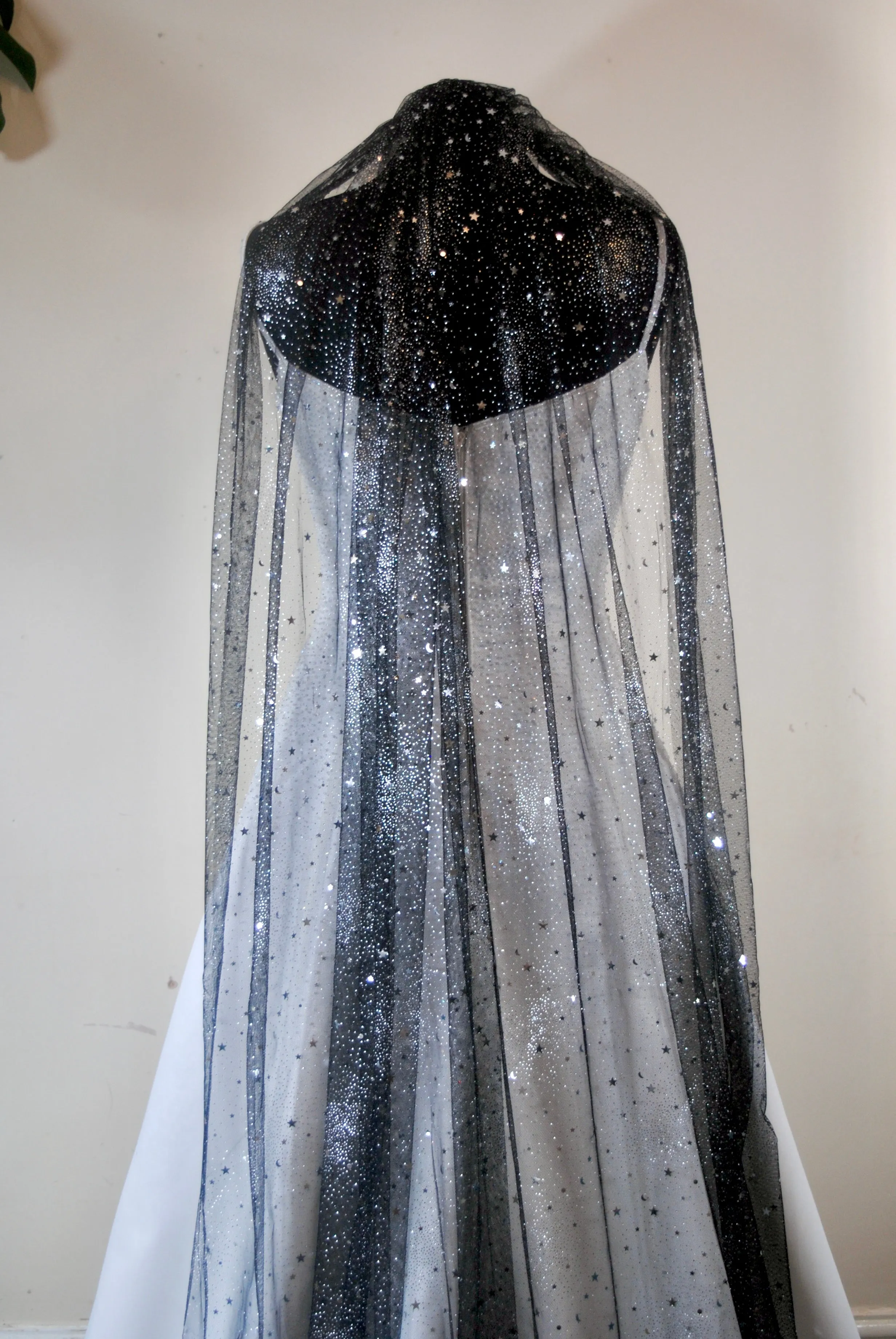Black Celestial wedding veil sparkling stars