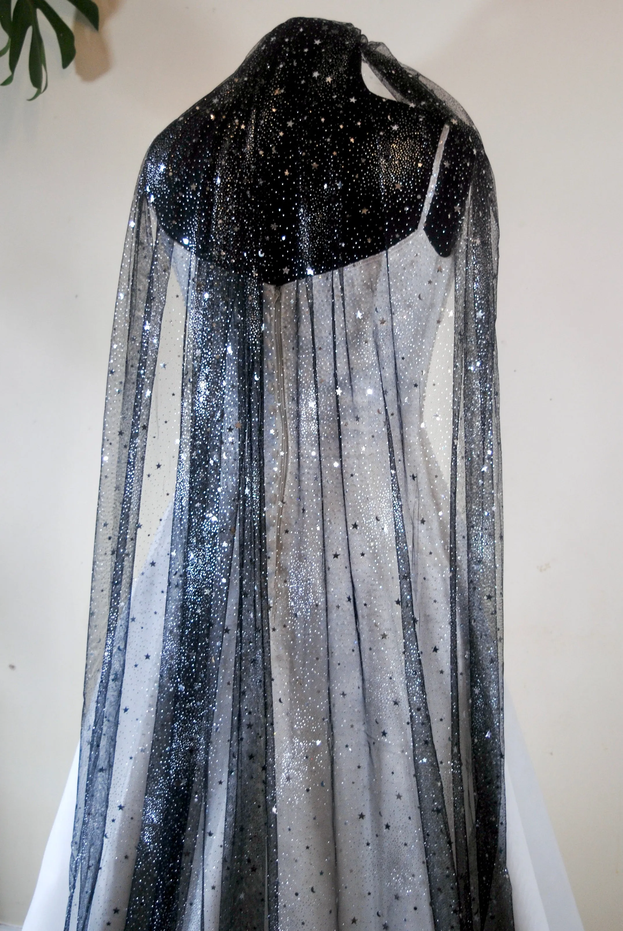 Black Celestial wedding veil sparkling stars