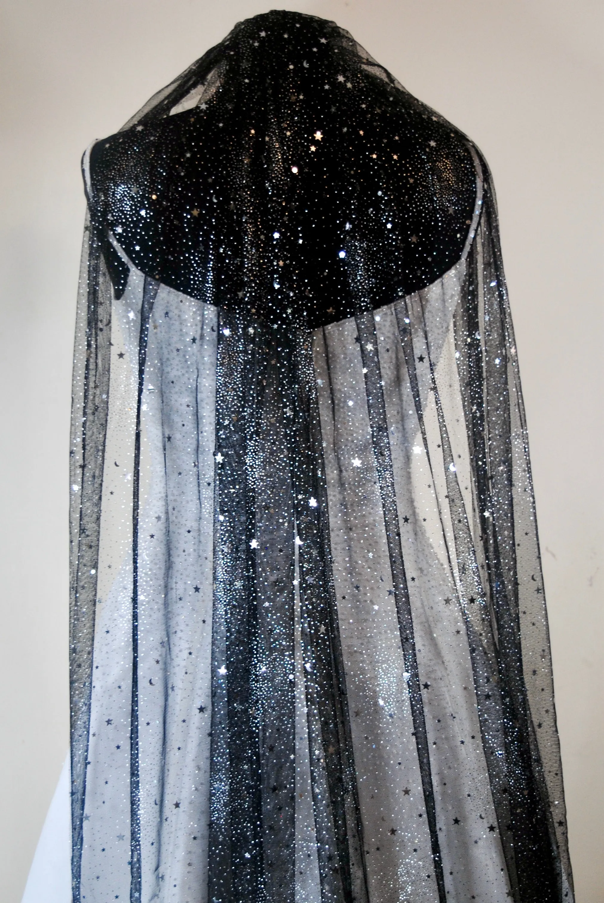 Black Celestial wedding veil sparkling stars