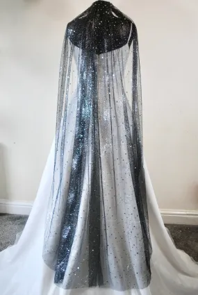 Black Celestial wedding veil sparkling stars