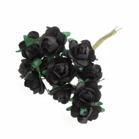 Black Rose Paper Flowers - 14mm (Pack of 12 Stems)