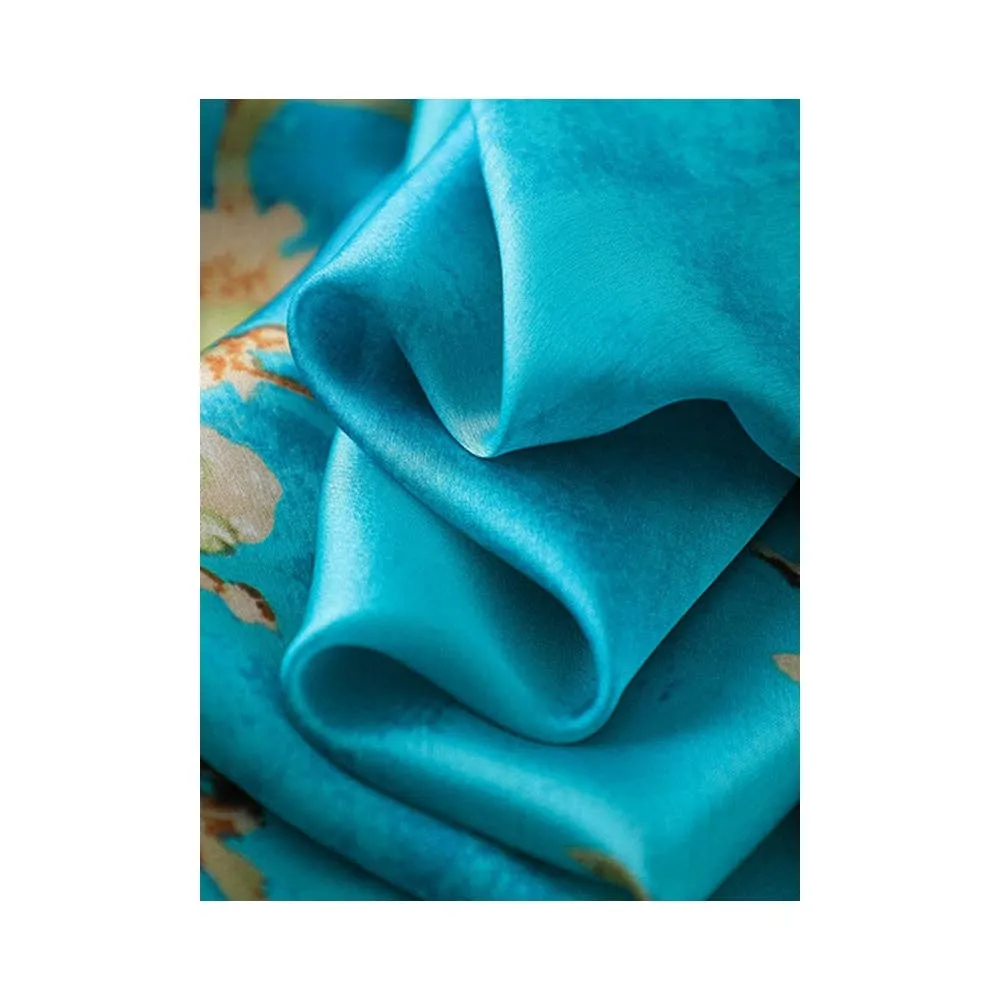 Blue Embroidered Split-Joint Shawl Scarf