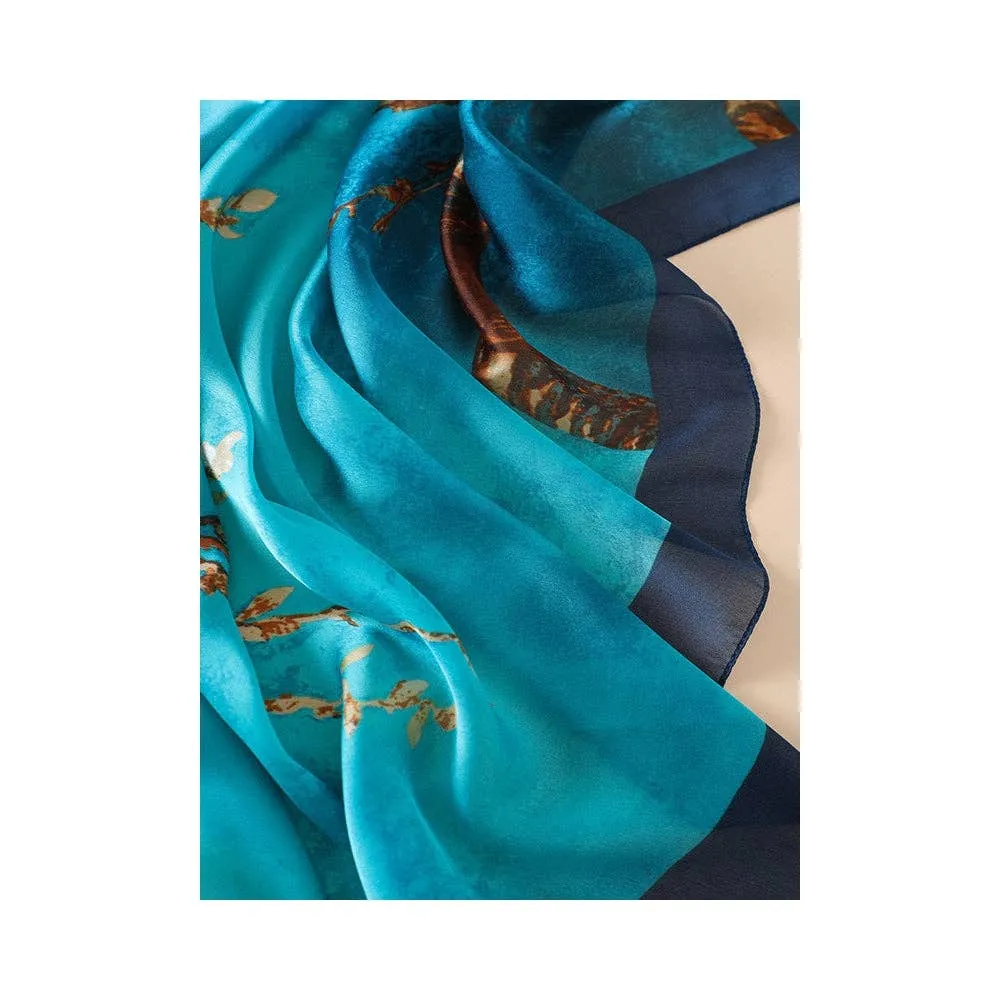 Blue Embroidered Split-Joint Shawl Scarf