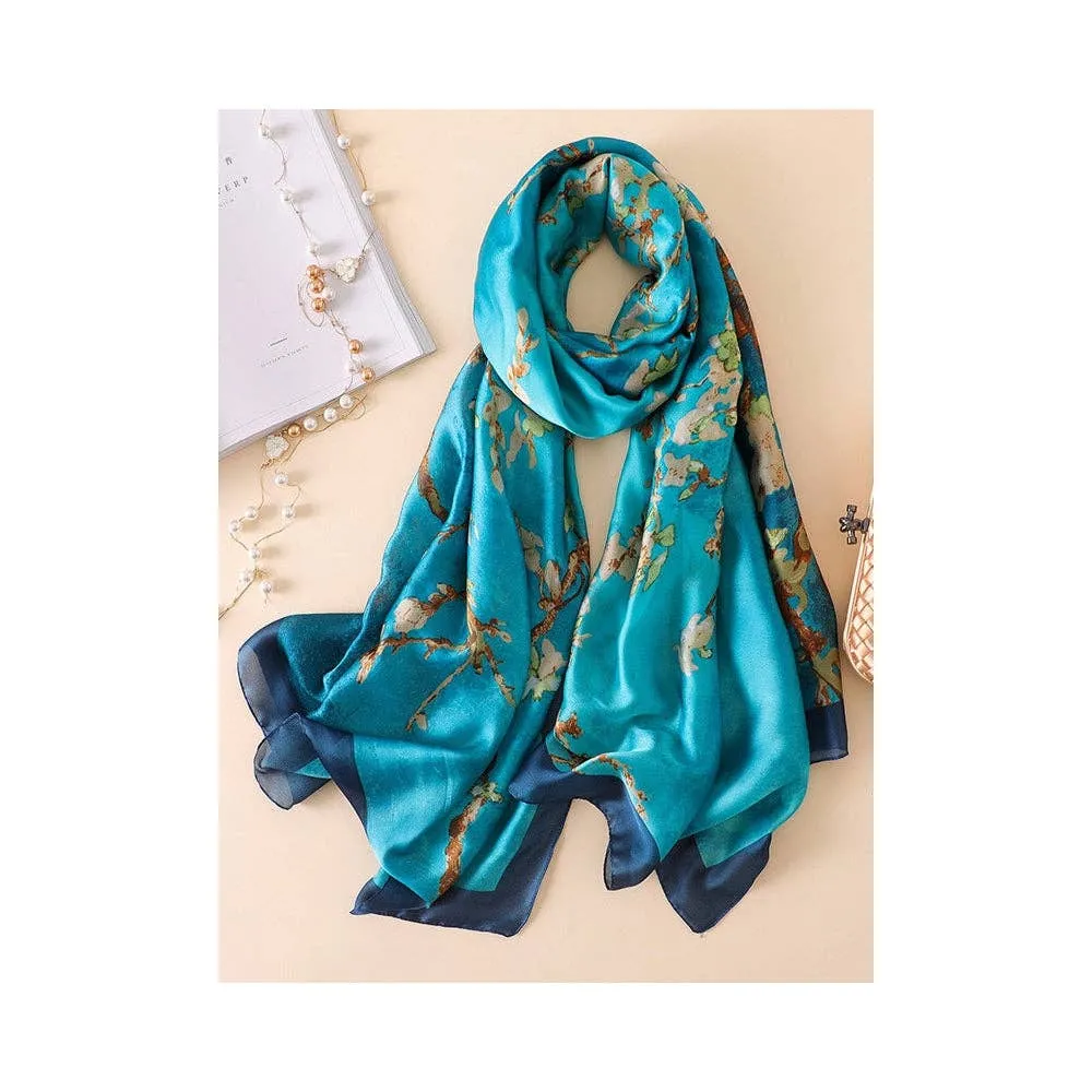 Blue Embroidered Split-Joint Shawl Scarf