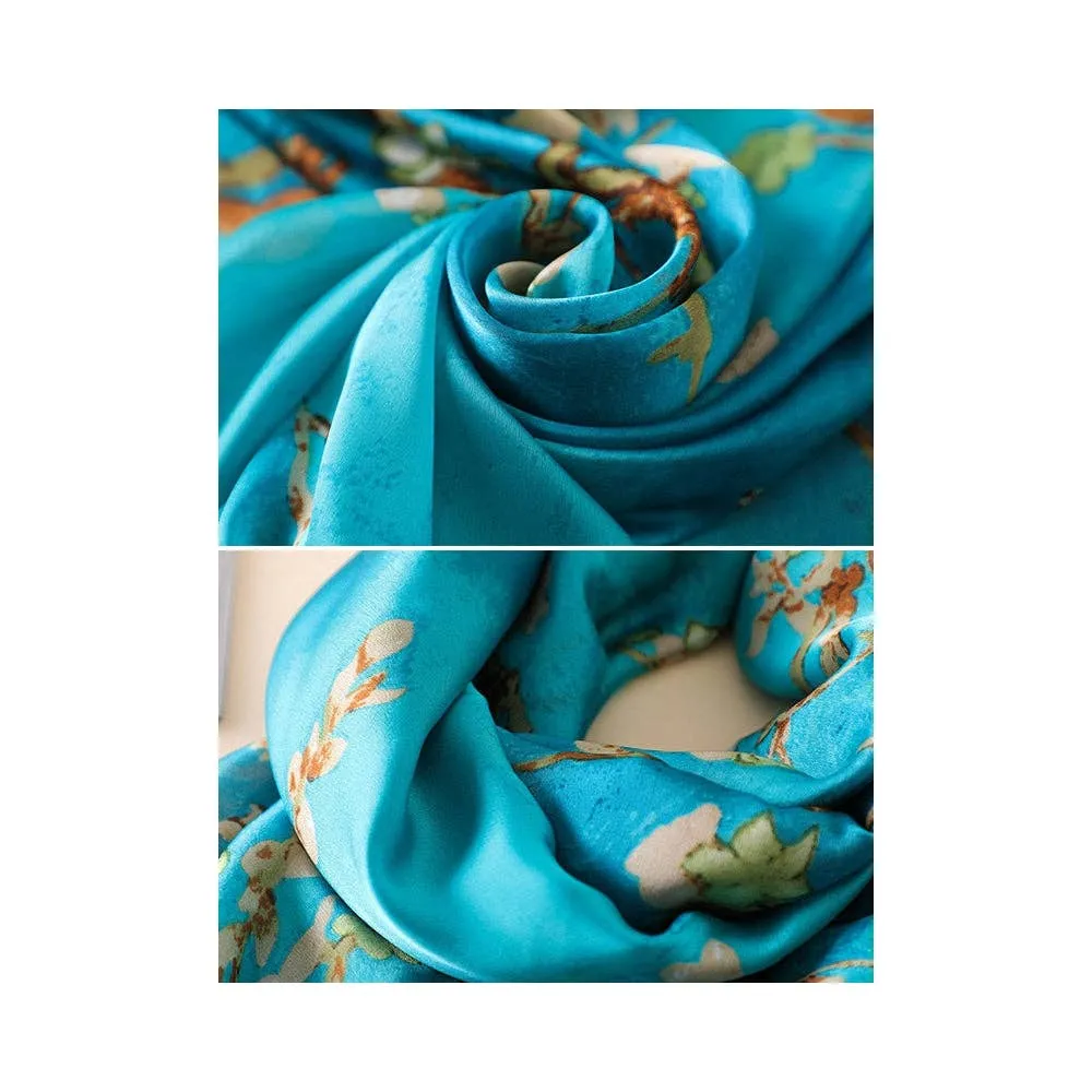 Blue Embroidered Split-Joint Shawl Scarf