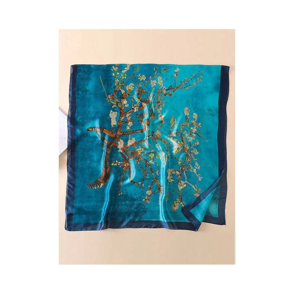 Blue Embroidered Split-Joint Shawl Scarf