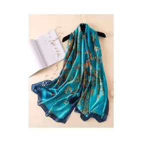 Blue Embroidered Split-Joint Shawl Scarf