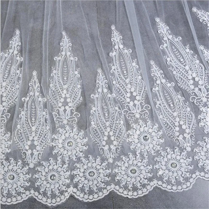 Bridal White Cathedral Veil Lace with Lace Appliques and comb-regal wedding attire