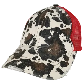 BT-938 Cow Print Criss Cross Pony Cap Red