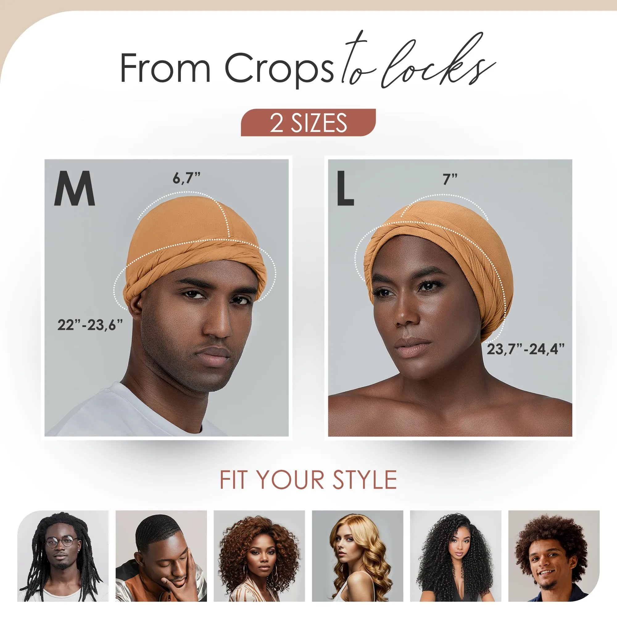CAPLORD Silk Satin Lined Halo Turban Durag Head Wrap Pre-Tied Skull Cap for Men and Women Sleeping Bonnet Hair Cover Chemo Hair Loss Hat Sleep Bonnet Tan