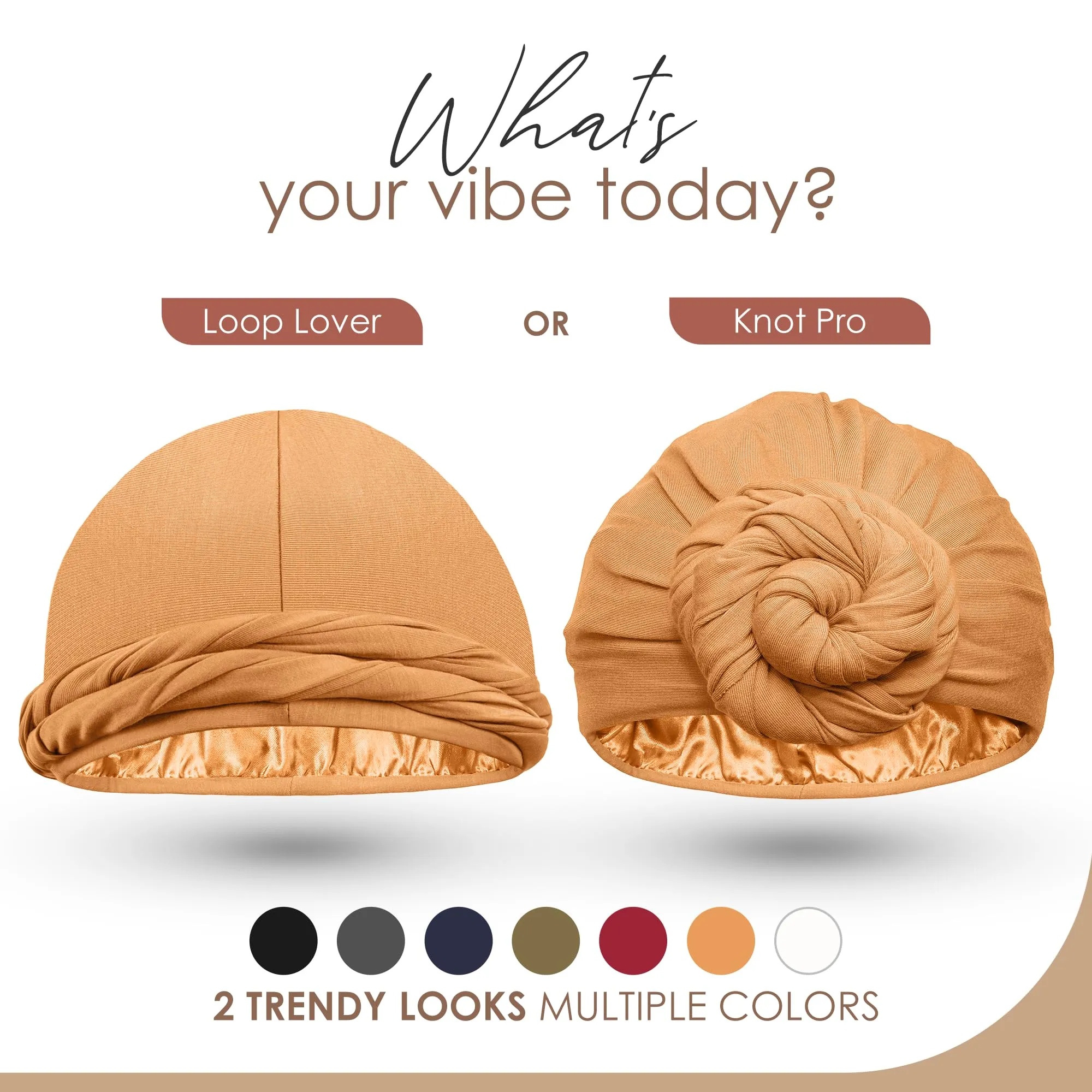 CAPLORD Silk Satin Lined Halo Turban Durag Head Wrap Pre-Tied Skull Cap for Men and Women Sleeping Bonnet Hair Cover Chemo Hair Loss Hat Sleep Bonnet Tan