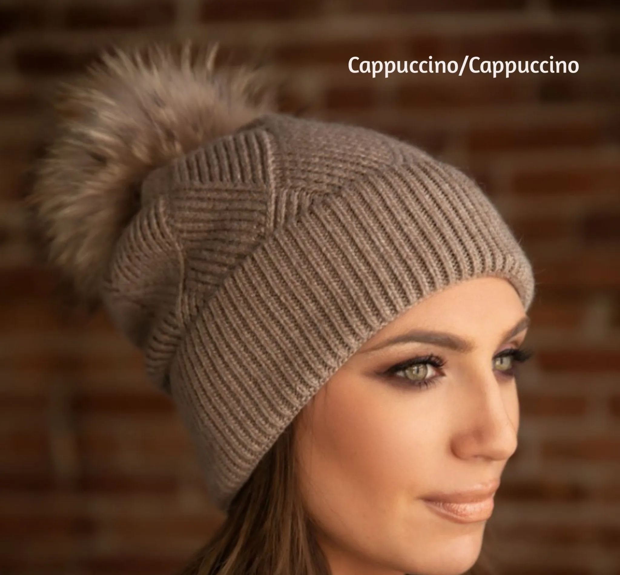 Cashmere Cuff Slouch Kids and Adults Fur Pom Hats