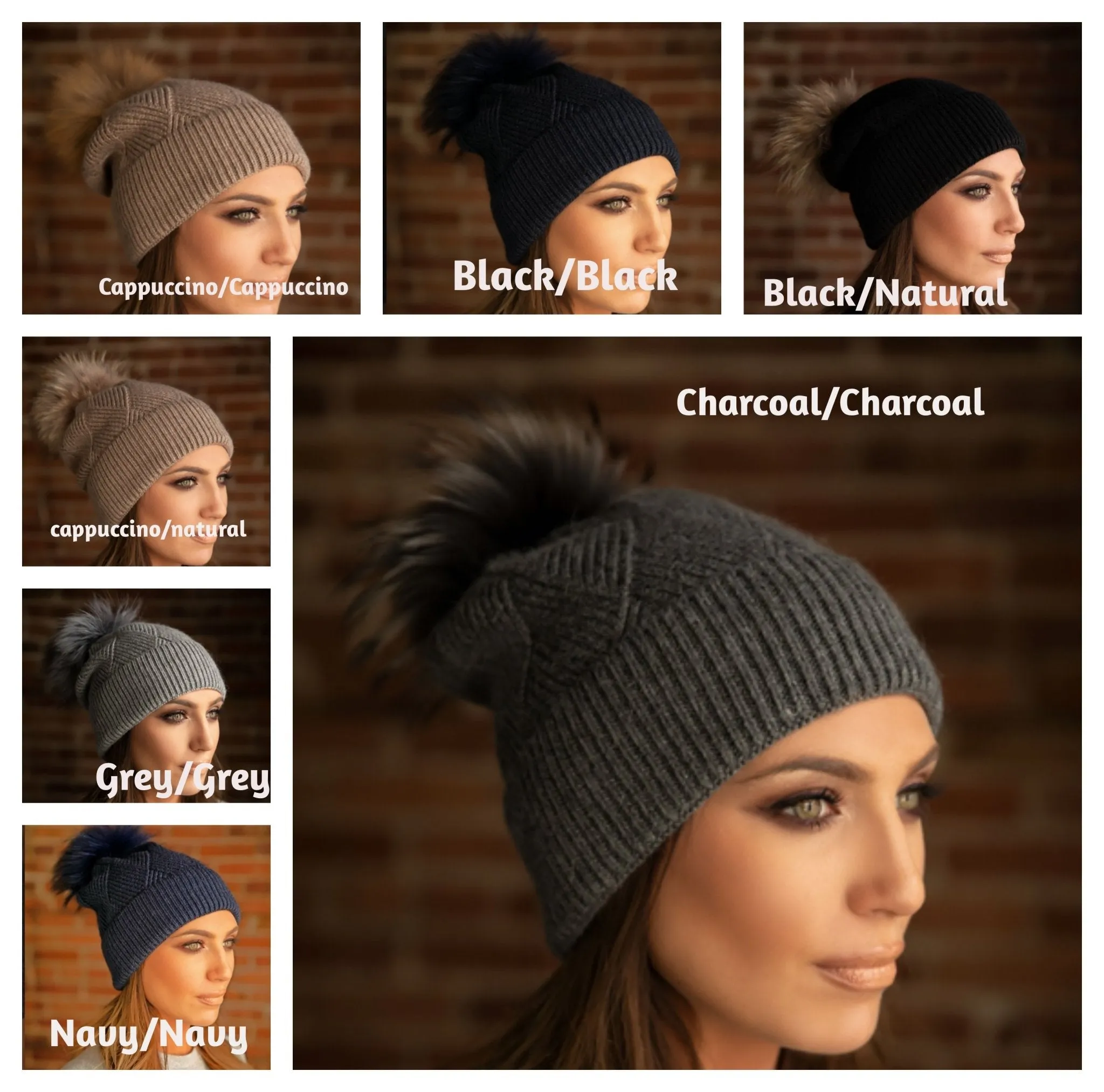 Cashmere Cuff Slouch Kids and Adults Fur Pom Hats