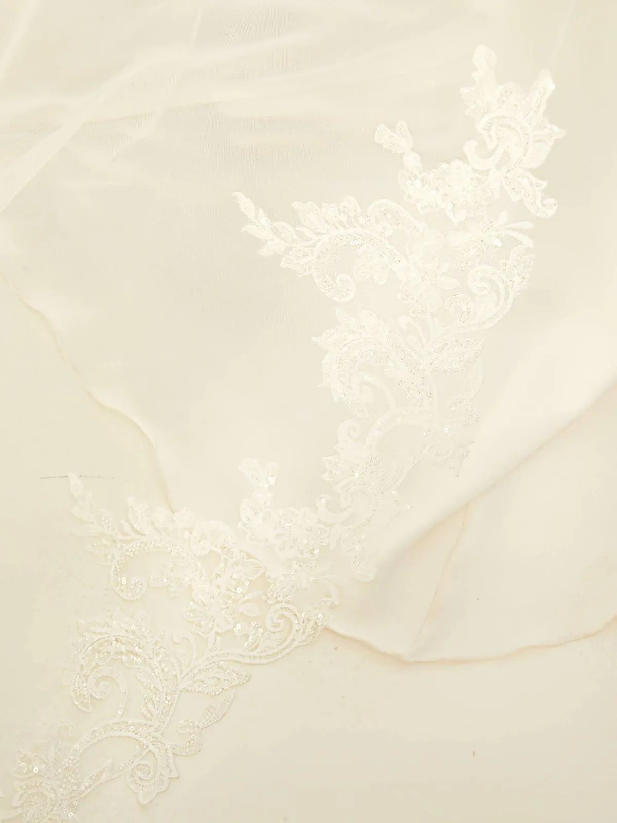Cathedral Length Veil, Lace Edge, Single Tier, Ivory Tulle S426