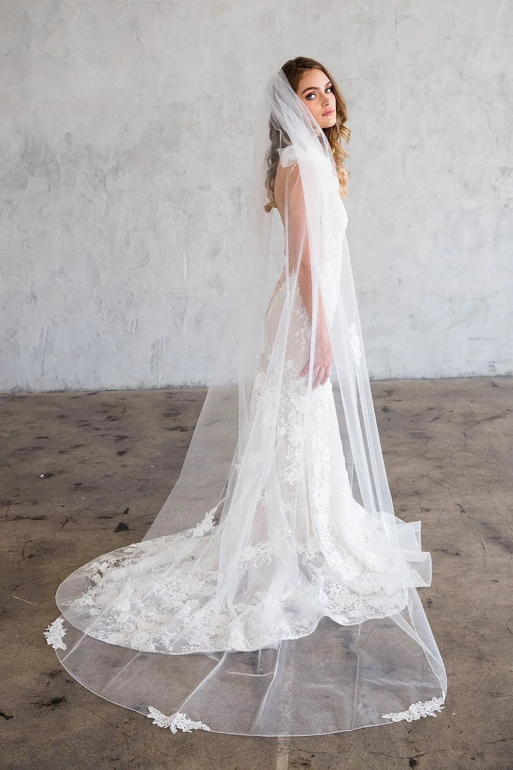CHANE CHAPEL VEIL - WITH SCATTERED LACE EDGE
