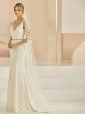 Chapel Length Wedding Veil, Leaf Design Lace Edge, S408