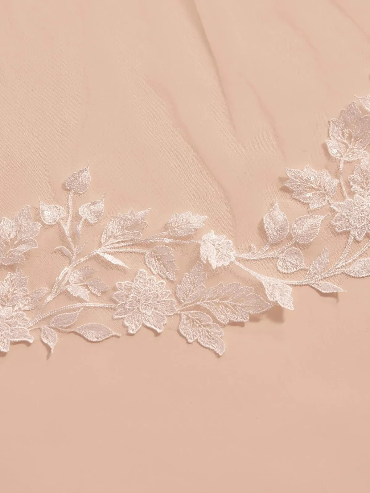 Chapel Length Wedding Veil, Leaf Design Lace Edge, S408