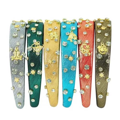 Constellation Headband Zodiac Collection Women Padded Headbands Pisces Crystal Embellished Mixed Top Hairband Thick Velvet Rhinestone Vintage hair accessories Holiday Band Headband
